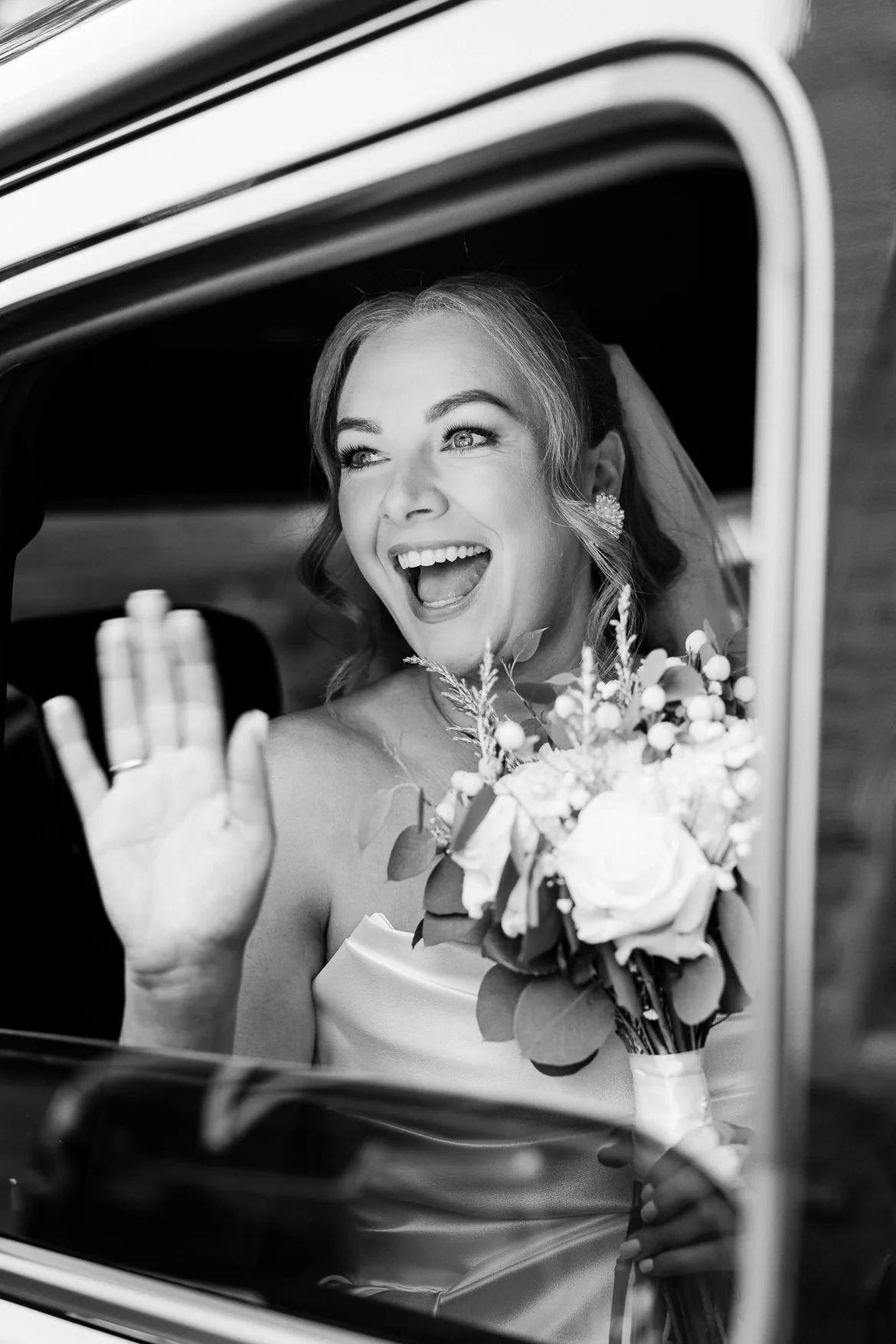 Bride waving