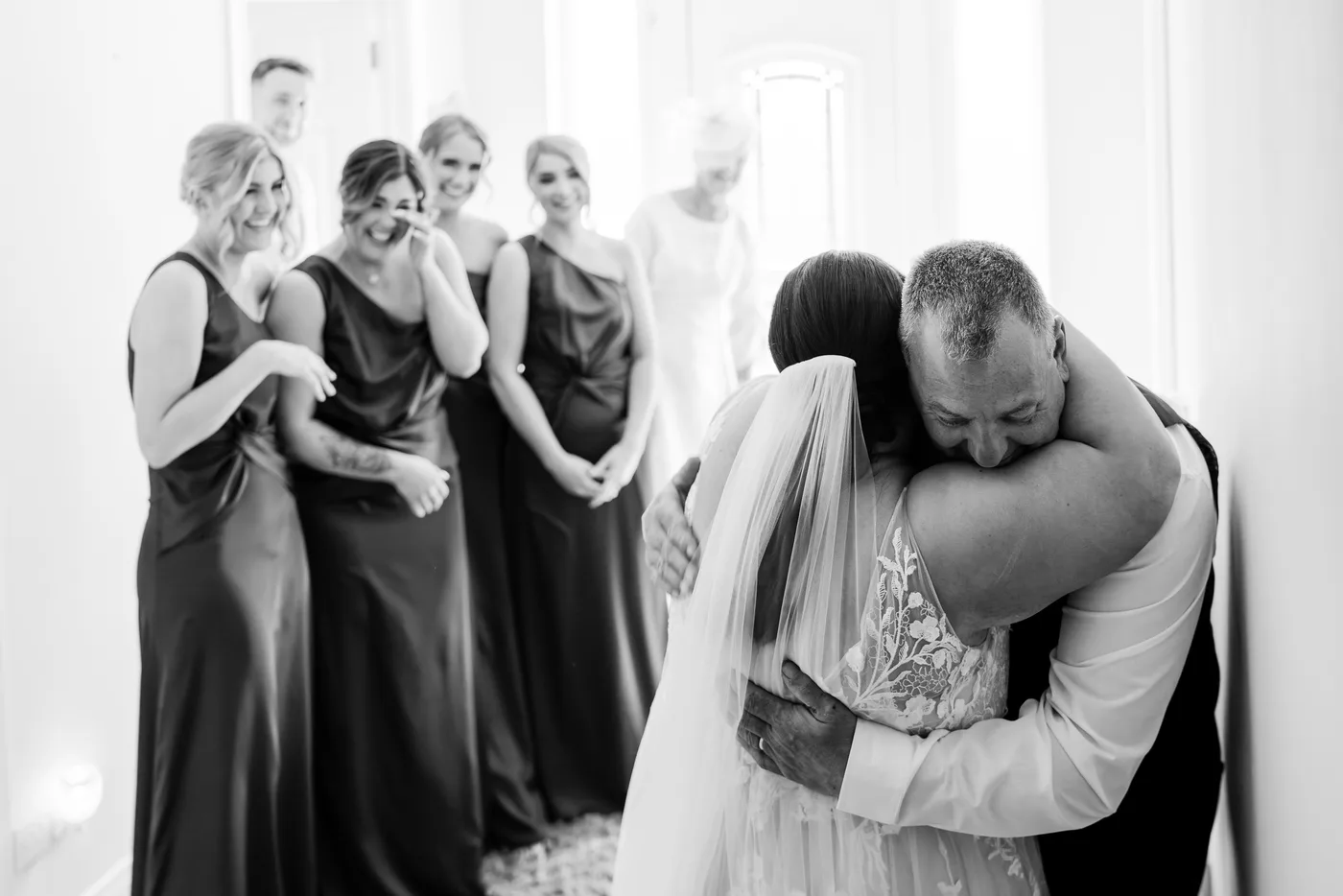 First look with daddy and bridesmaids