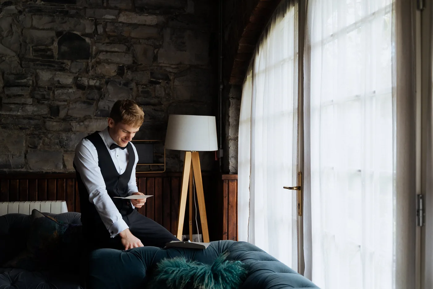 Groom reads letter on wedding morning ballymagarvey village