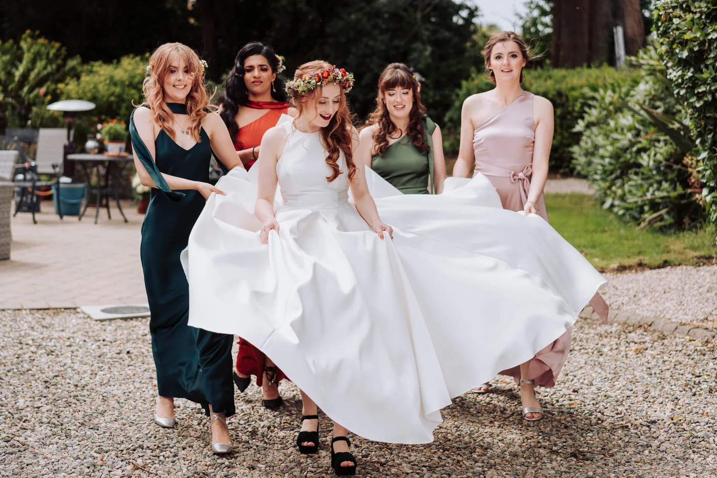 Multicoloured autumnal bridesmaid dresses