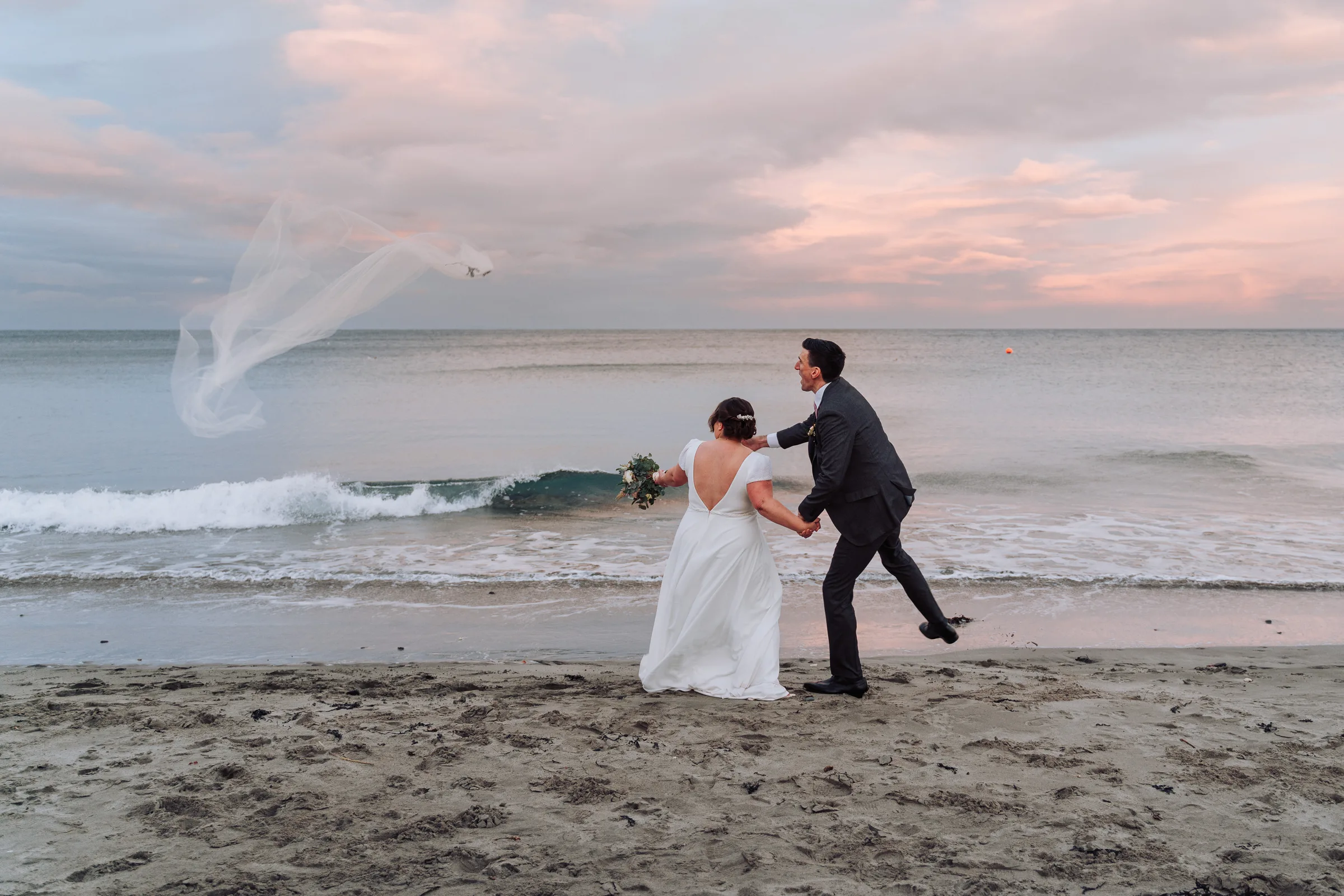 Wedding veil on windy day
