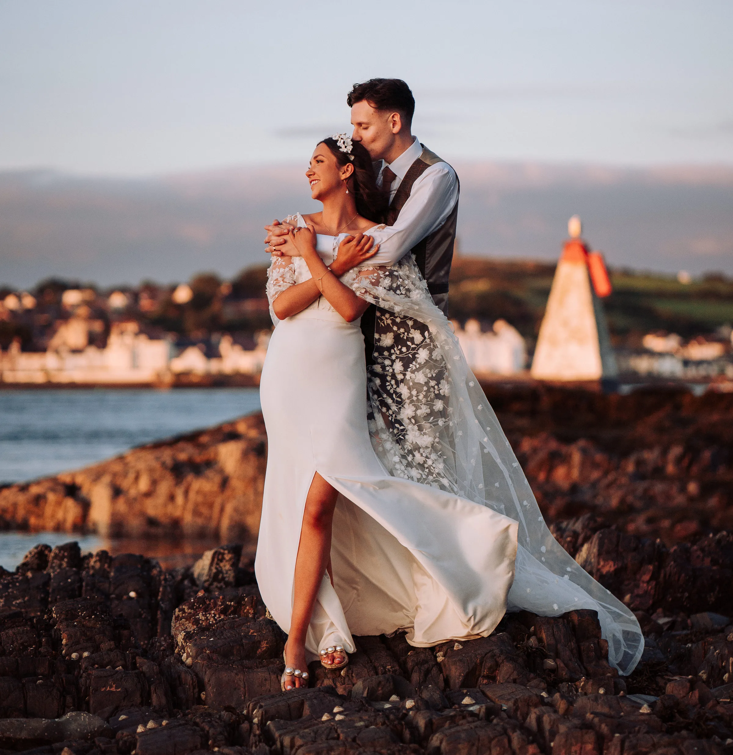Couple sunset at old court wedding