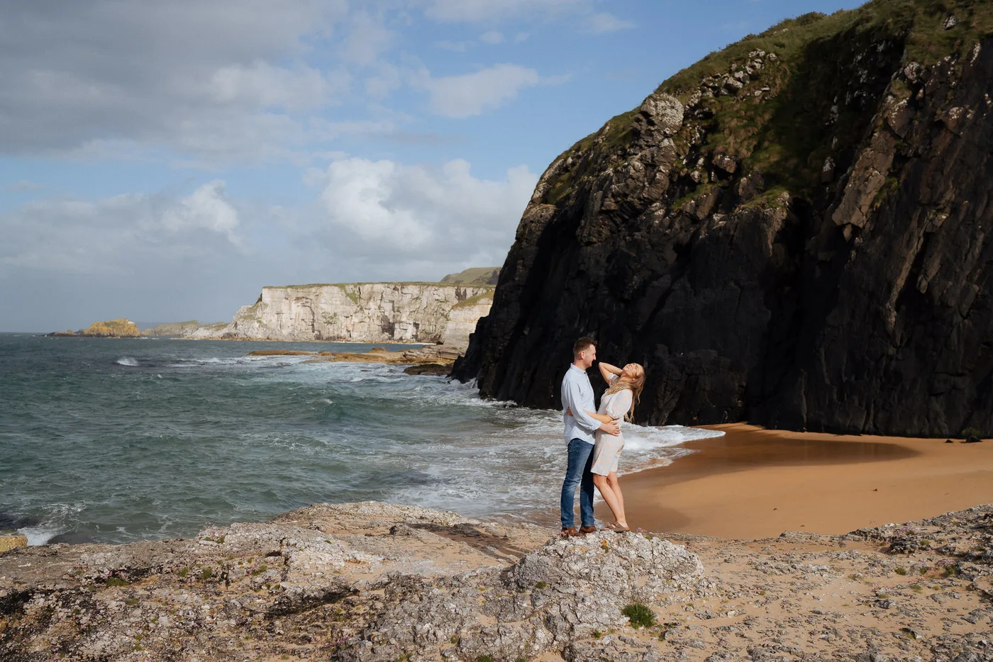 Couples engagement session ballintoy harbour