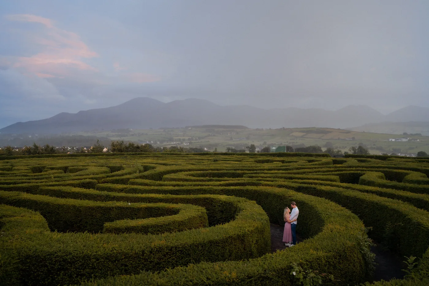 Couples engagement session castlewellan peace maze