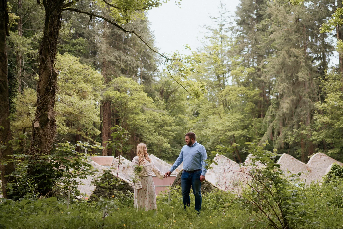 Couples engagement session forest
