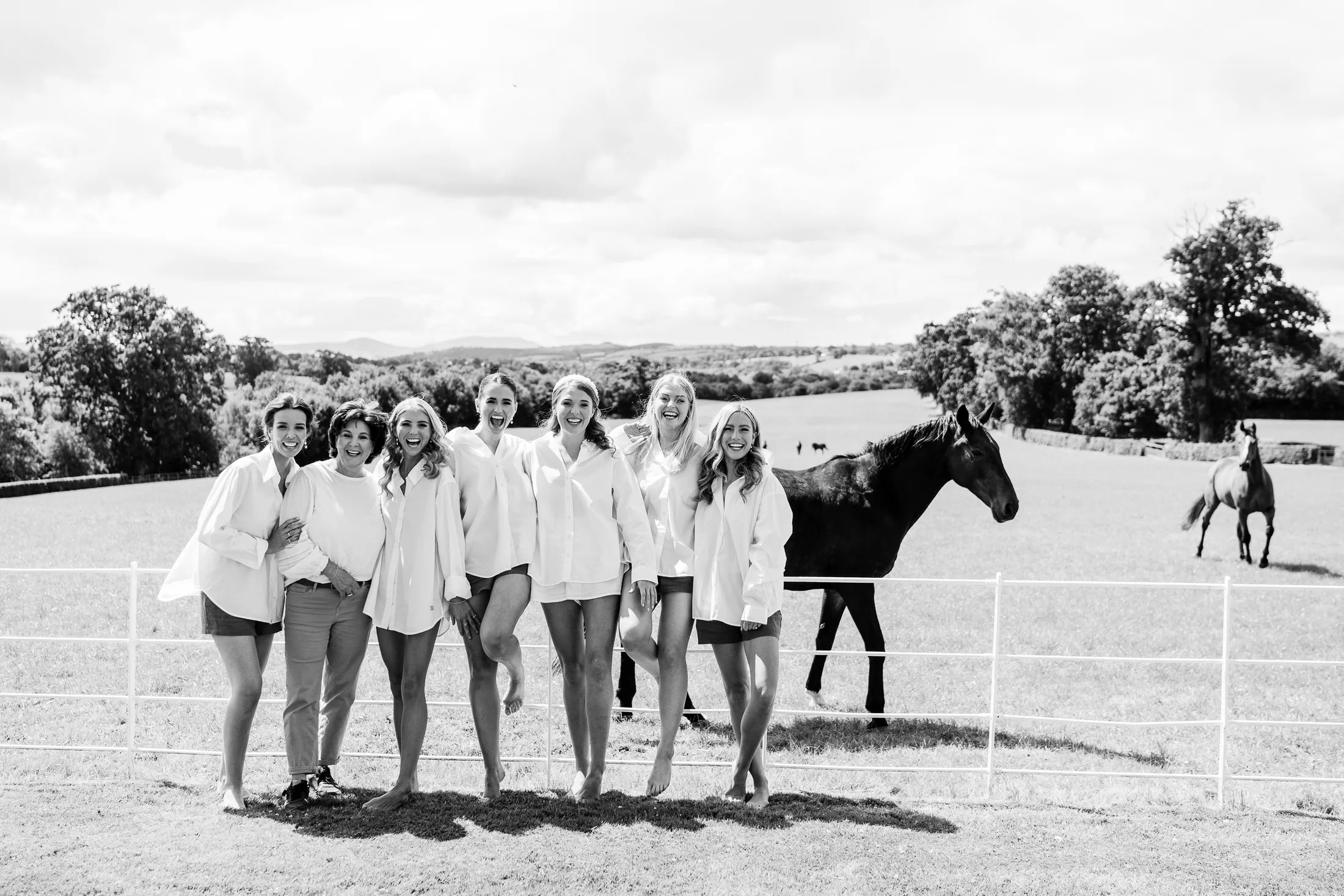 Bridal party with horses