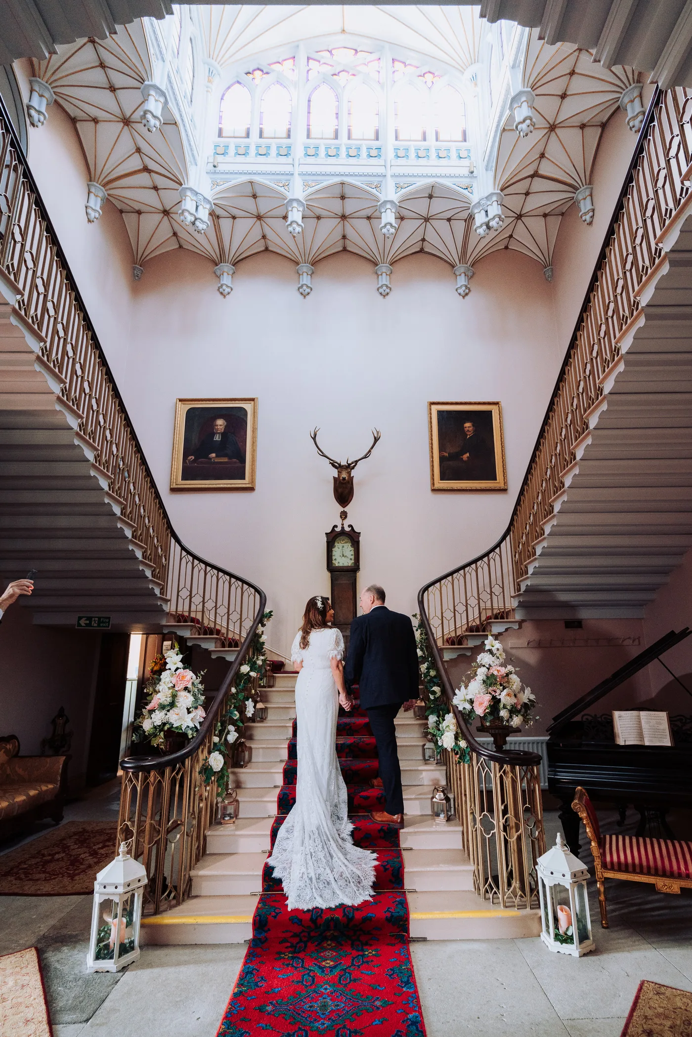 Bride groom amazing staircase killymoon castle