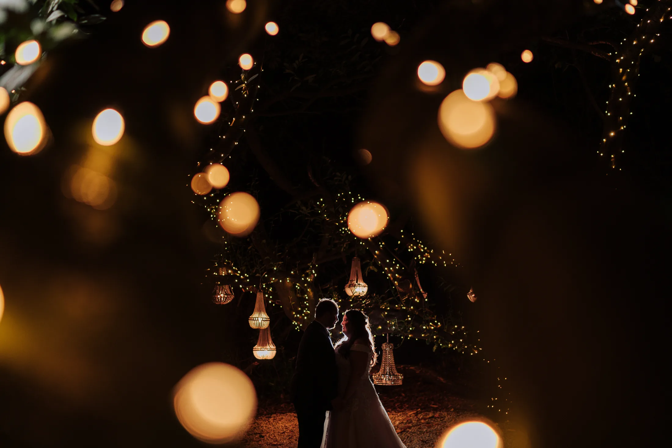 Bride groom fairy lights galgorm resort