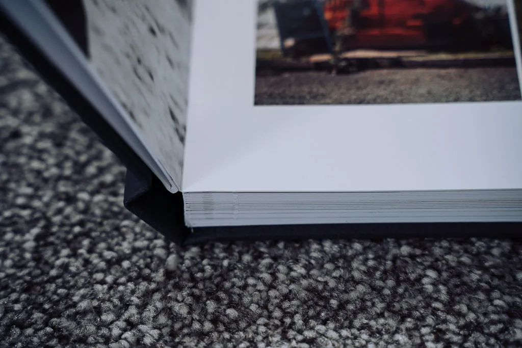 Printed wedding album close up spine detail