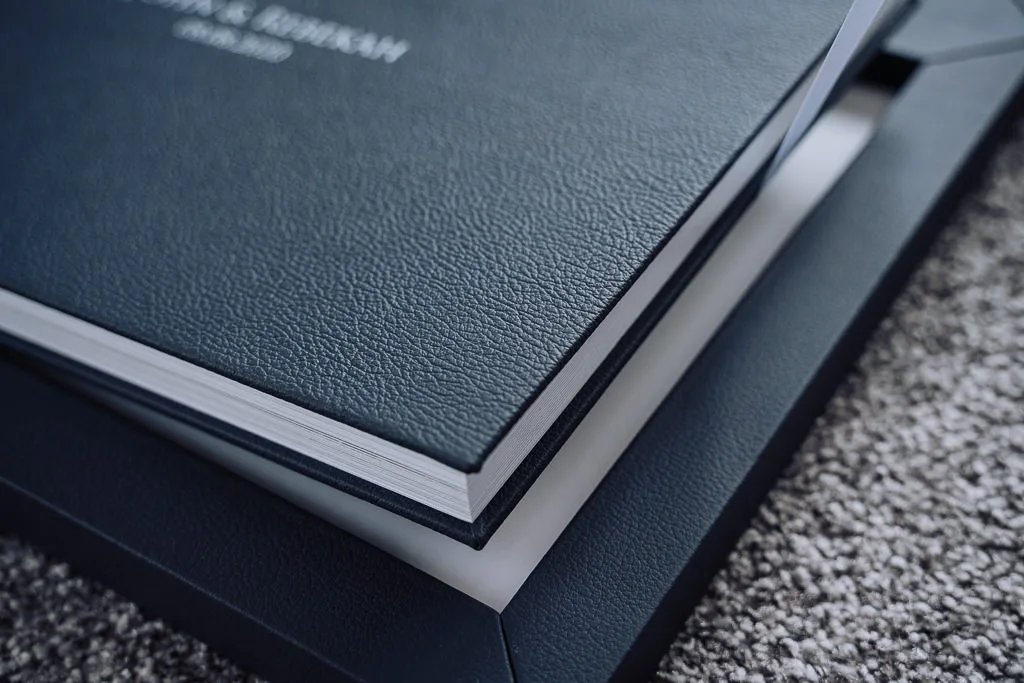 Wedding album navy leather cover